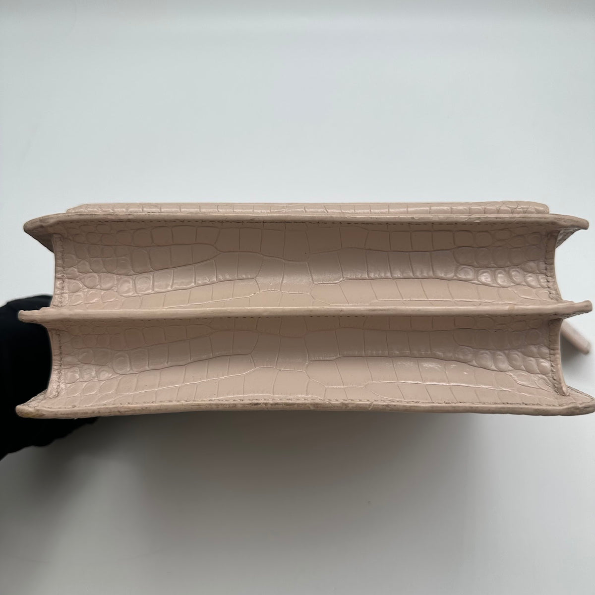 Saint Laurent Sunset croc-embossed shoulder bag in white