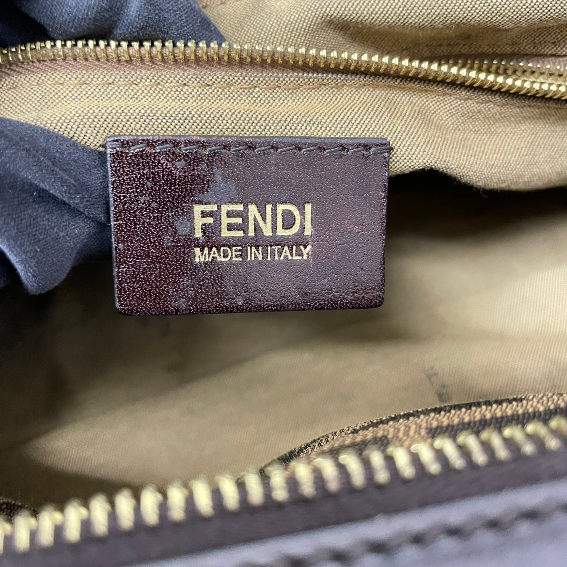 Fendi Brown Fabric FF Zucca Gold Detail ONE Shoulder Bag 8BH186 (V9610906)
