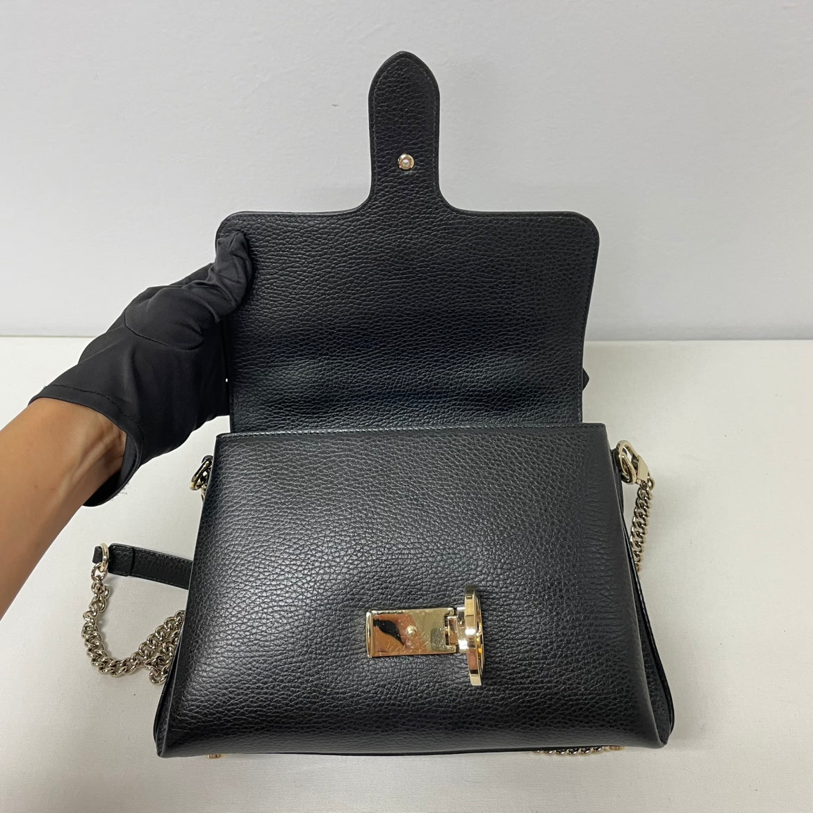 Gucci Black Leather Icon Interlocking Top Handle Chain ONE Shoulder Bag 510302