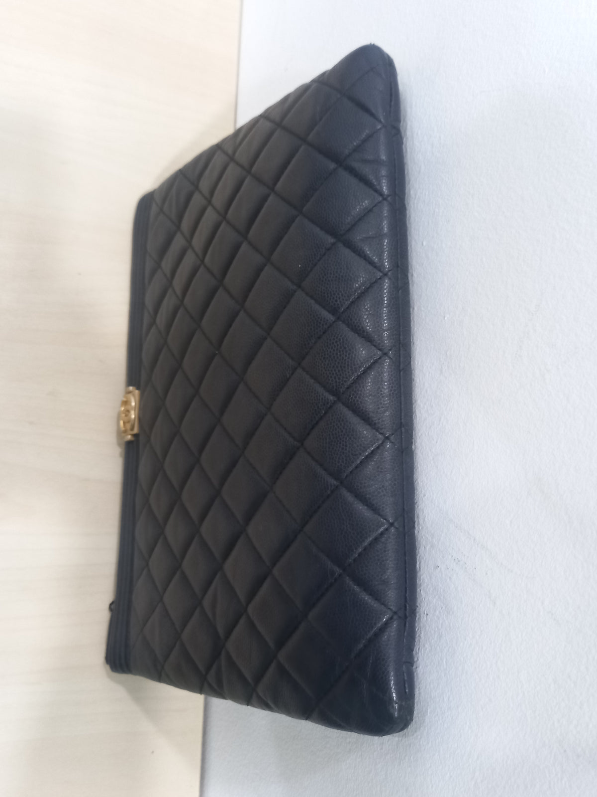 Chanel Boy Caviar Leather New Medium Black Clutch A84406