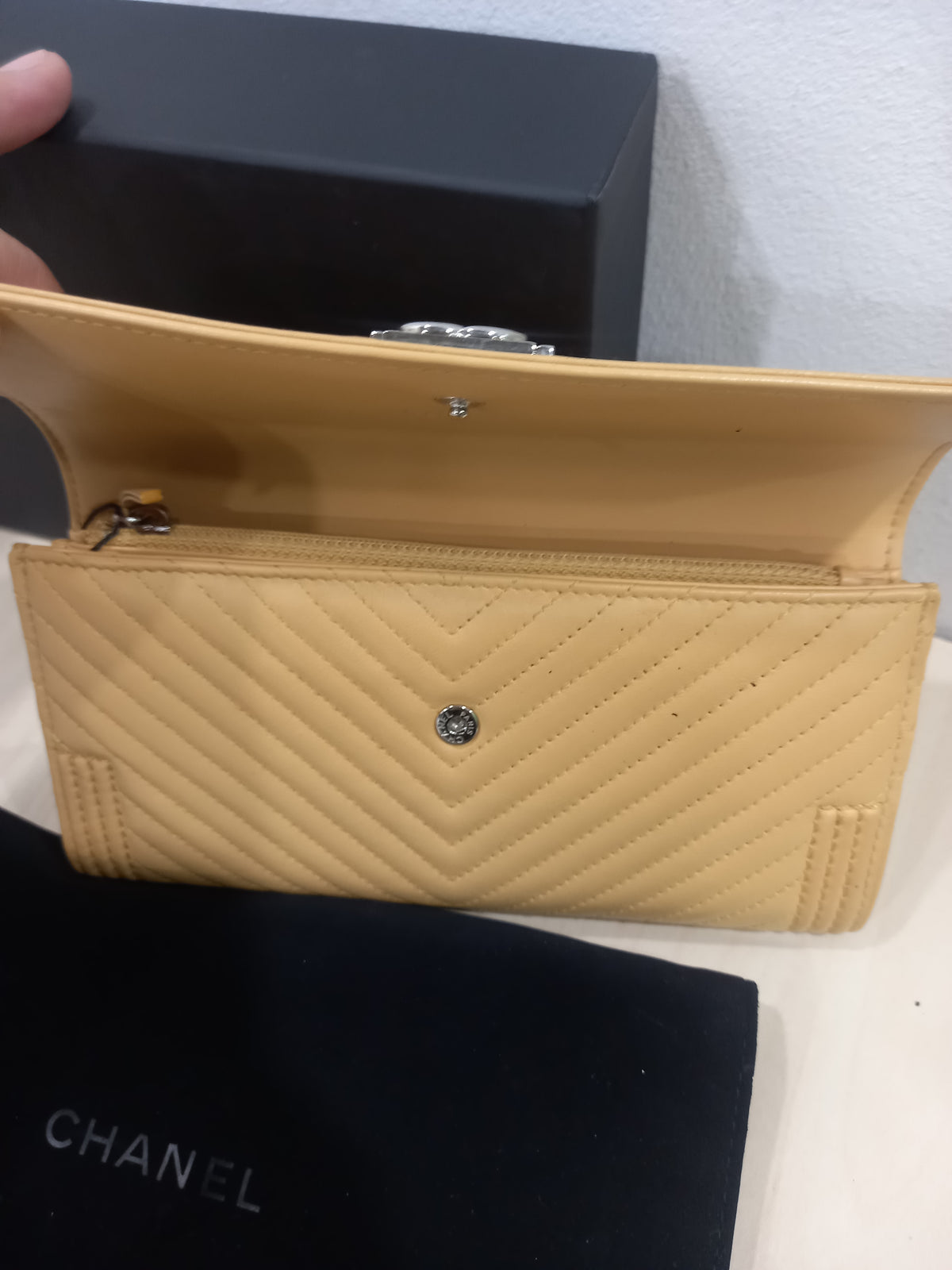 Chanel Mustard Lambskin Leather Boy Chevron Flap Long Wallet A80286