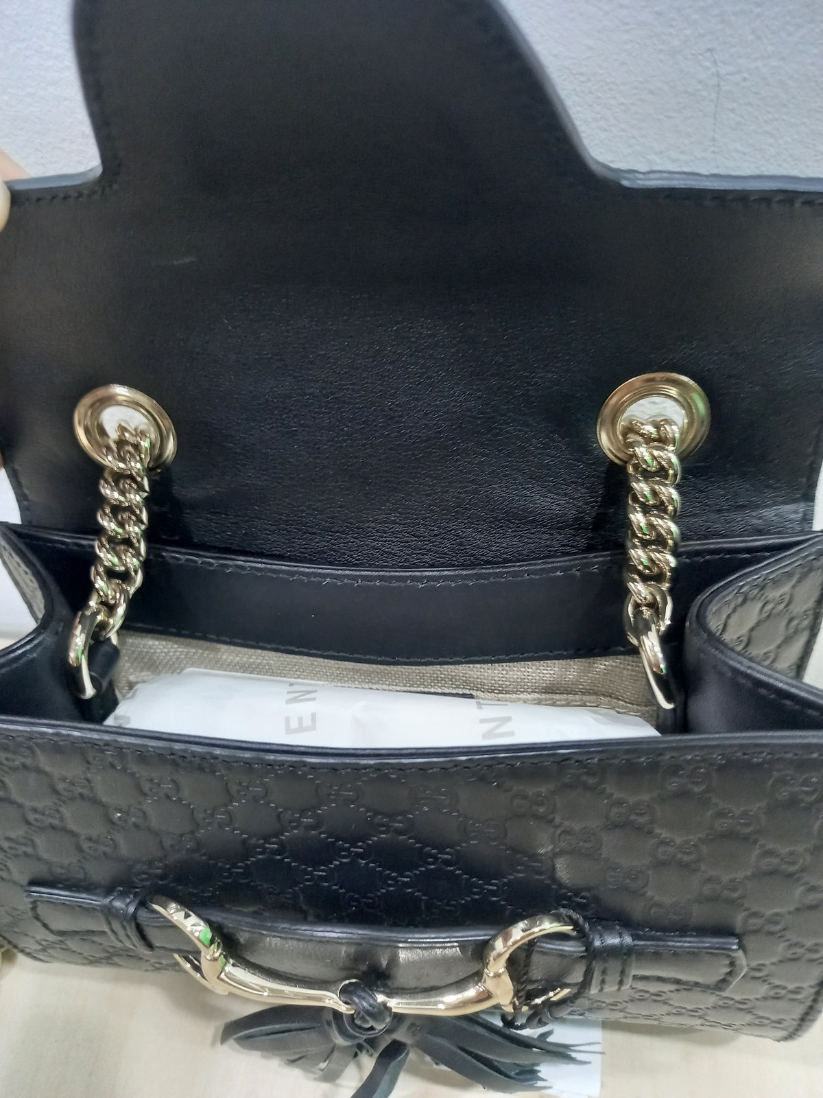 Gucci Black Shimmer Leather Emily Mini Crossbody Bag 449636