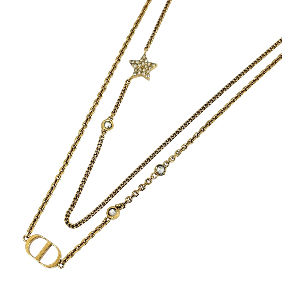 Christian Dior Logo Rhinestone Necklace (JP)