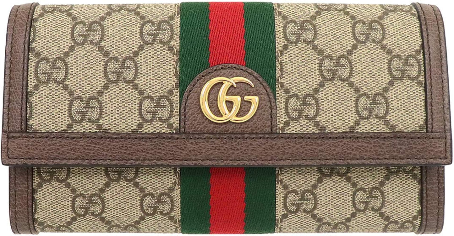 Gucci Brown PVC GG Supreme Canvas Ophidia Web One Long Wallet 523153 (V728416H)