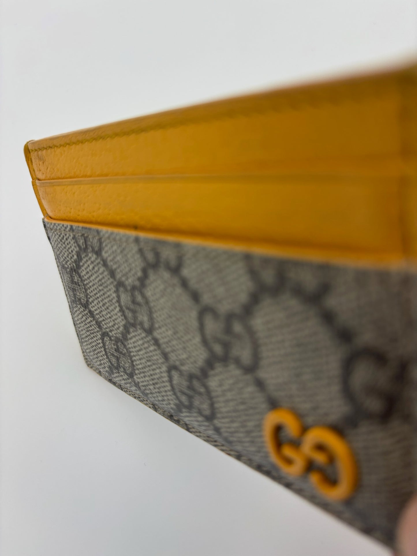 Gucci GG Card Case with Yellow Leather Trim