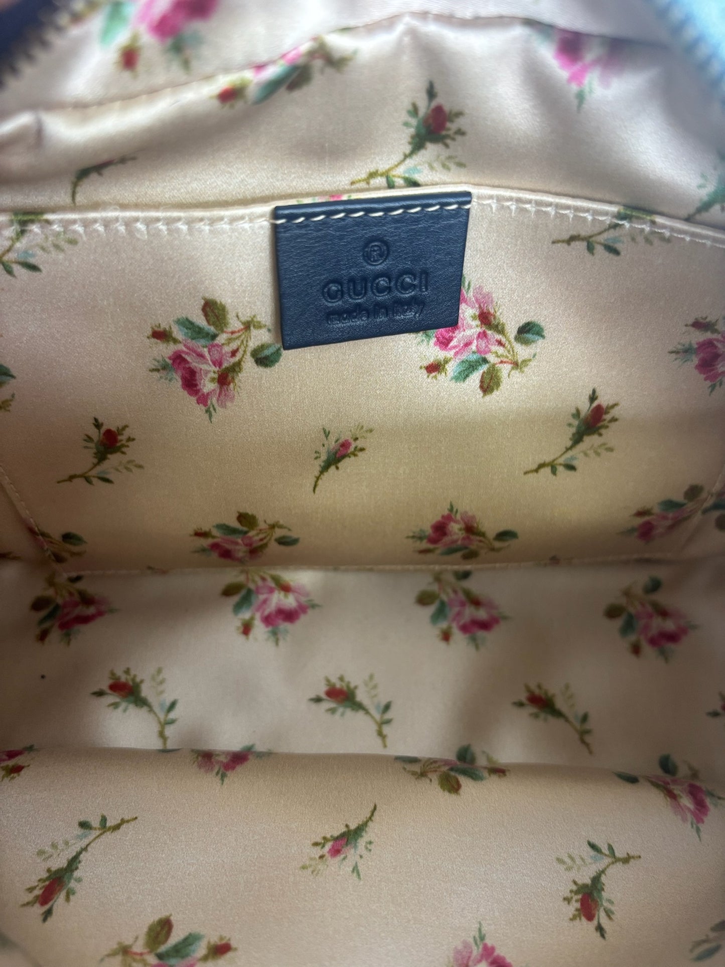 Gucci GG Marmont Matelassé Denim Pearly Crossbody Bag (JP)