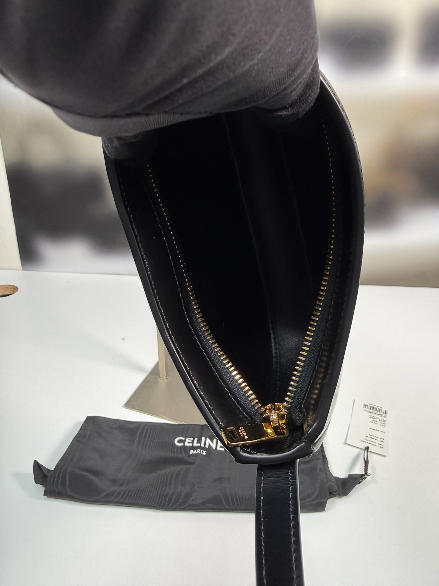 Celine Medium Tilly Bag in black shiny calfskin