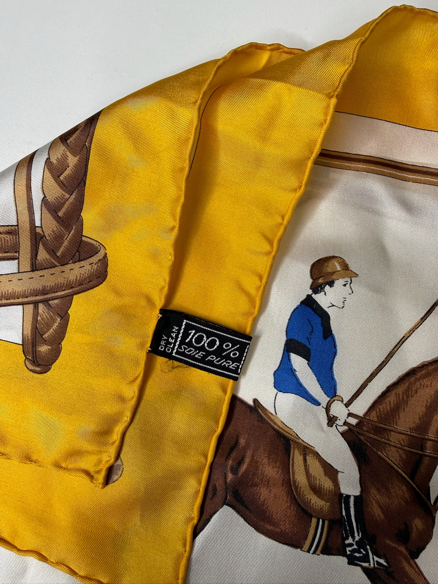 Celine Silk Scarf Featuring a Vibrant Equestrian Polo Scene (JP)