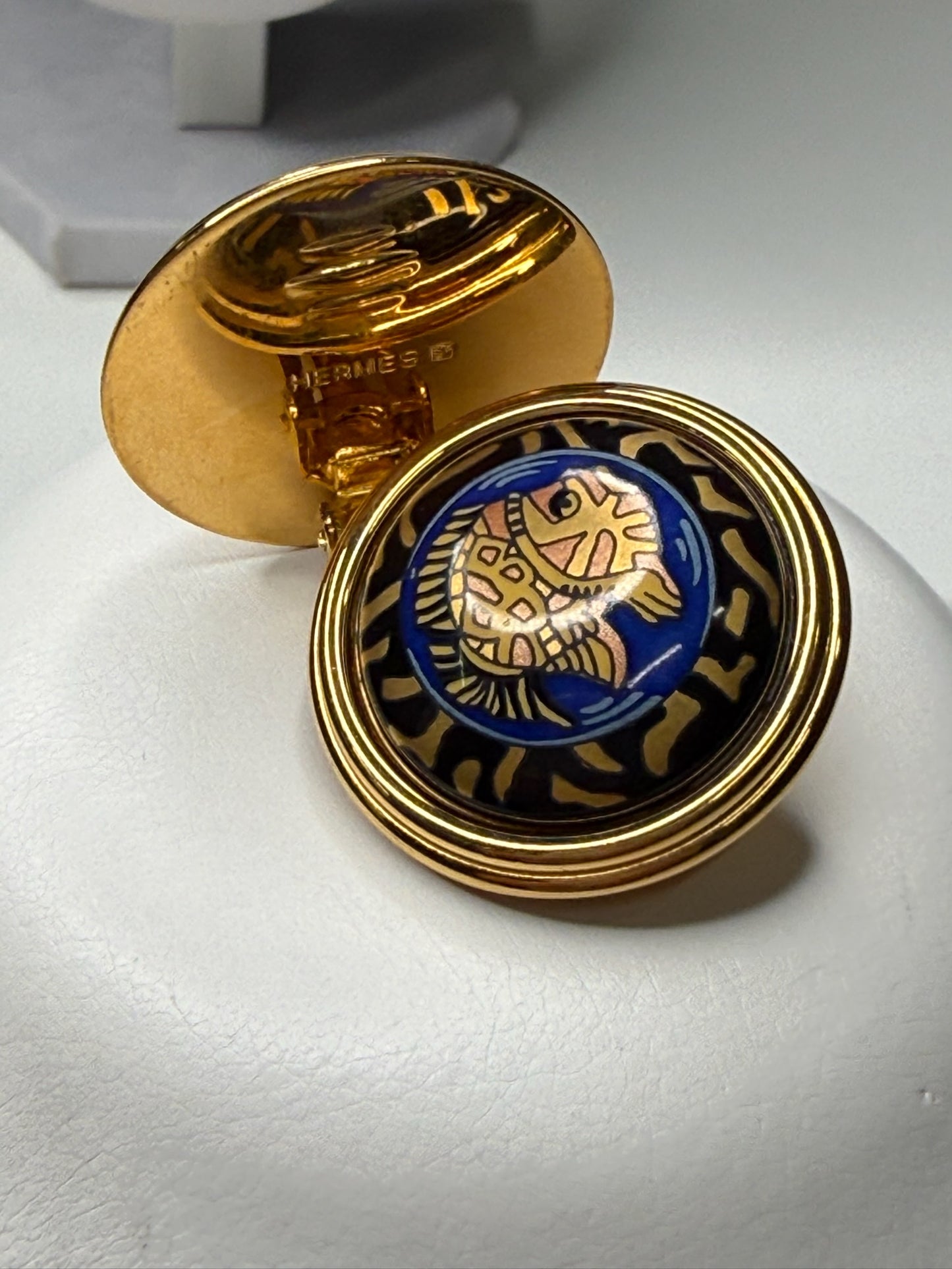 Vintage Hermès Enamel Fish Motif Clip-On Earrings (JP)