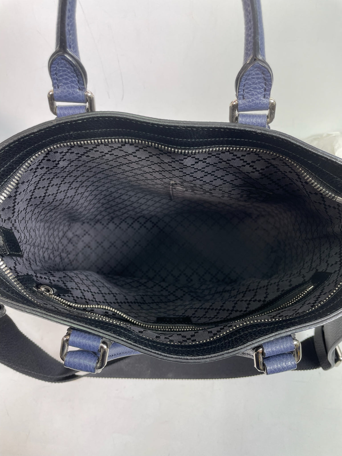 M0707-72 Gucci Leather Satchel Bag in Black & Blue