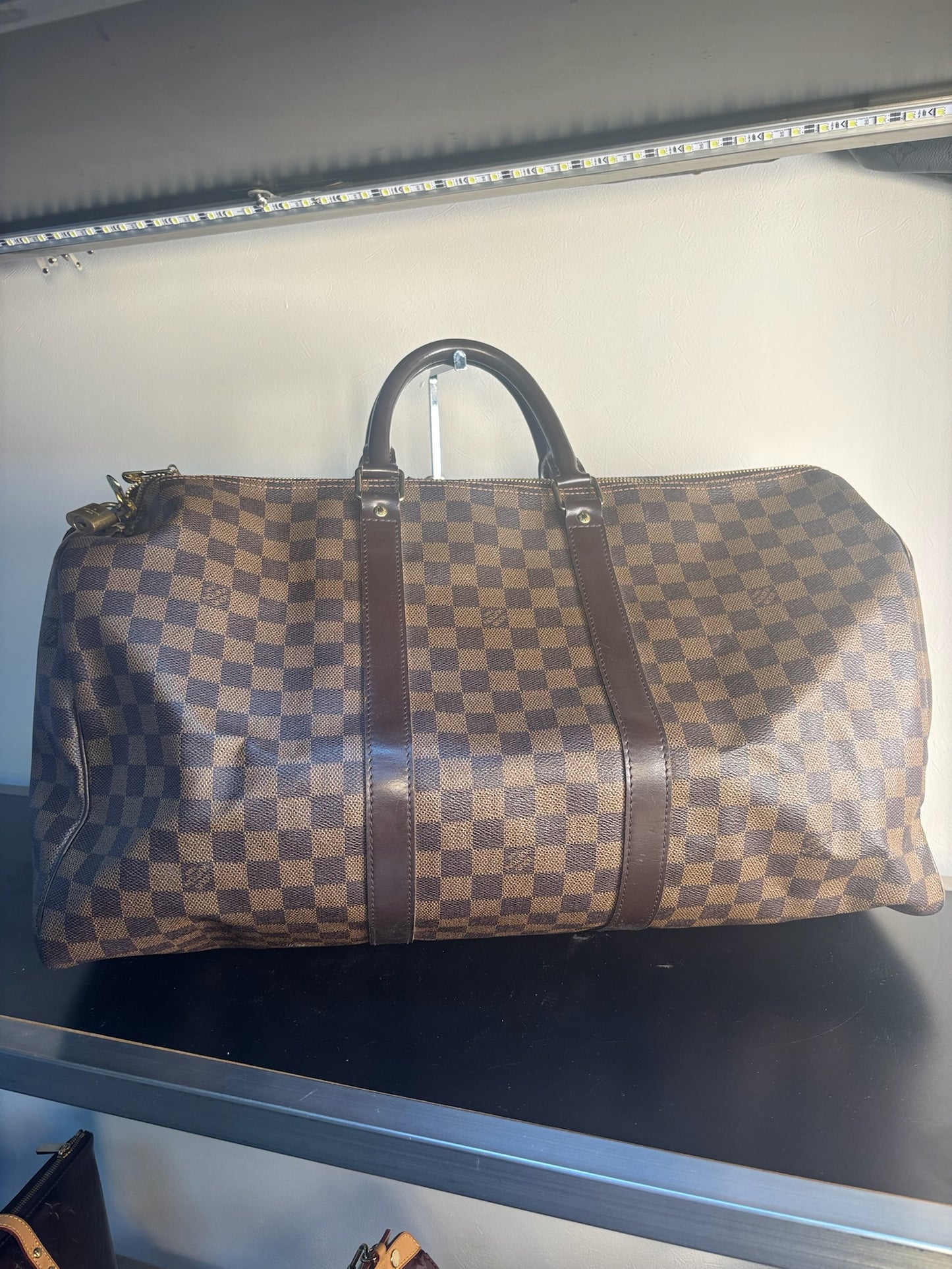 Louis Vuitton Brown PVC Damier Ebene Keepall 50 Tote Bag N41427 (V1235313W)