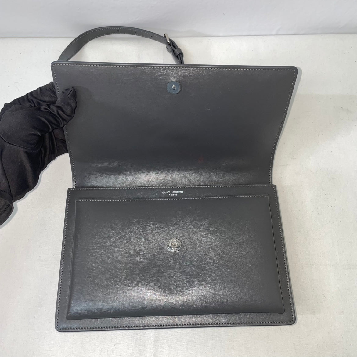 Saint Laurent Gray Leather Sunset Medium Shoulder Bag 634723