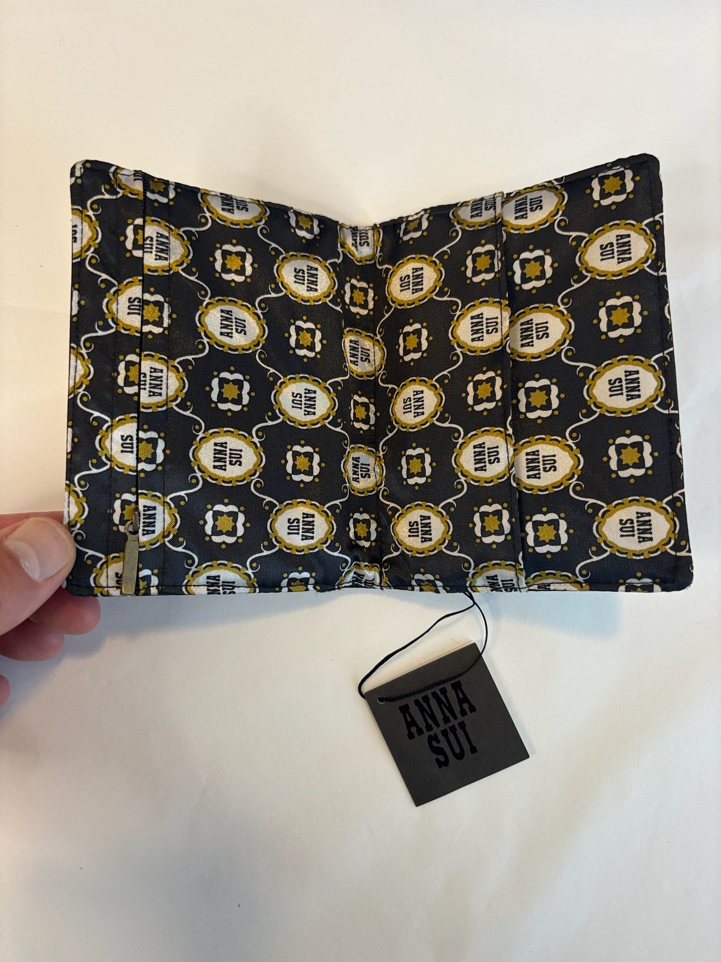 Anna Sui Black Floral Embroidered Cosmetic Pouch