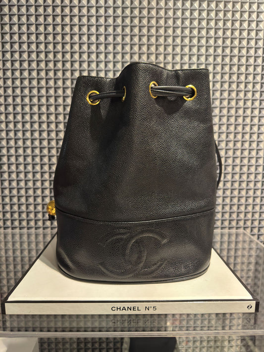 Chanel Caviar Lambskin Bucket Drawstring Bag Black