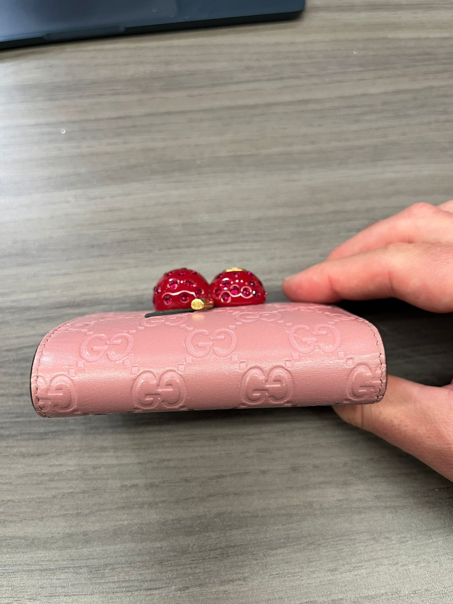 27823 Gucci Japan Exclusive Cherry wallet in pink embossed leather (no box)