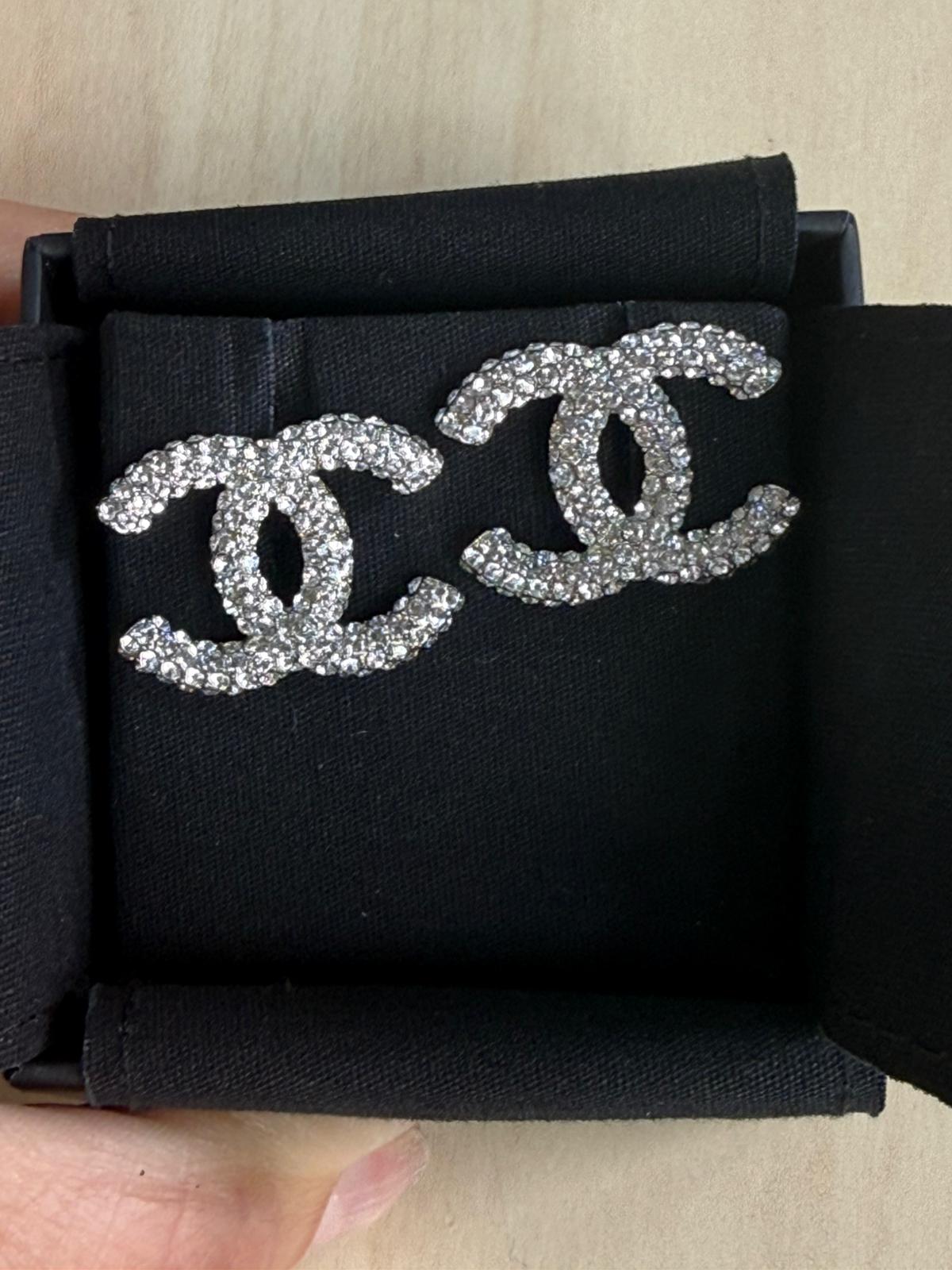 Chanel Crystal CC Stud Earrings