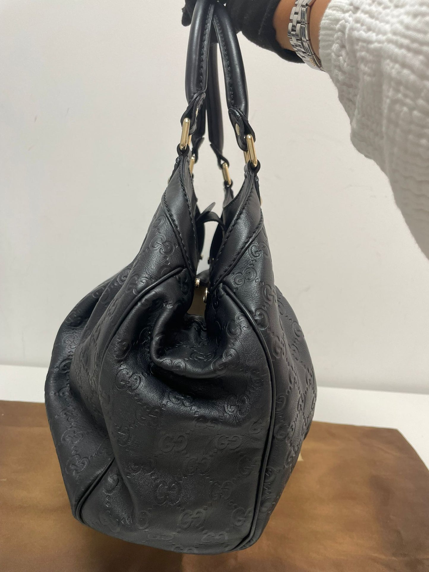 Gucci Guccissima Leather Medium Sukey Tote Bag in Black