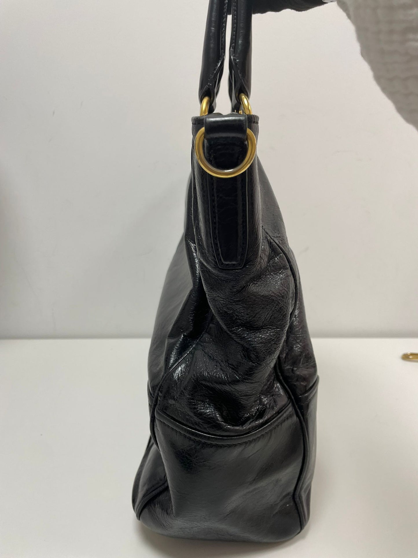 Prada Vitello Shine Leather Tote Bag in Black