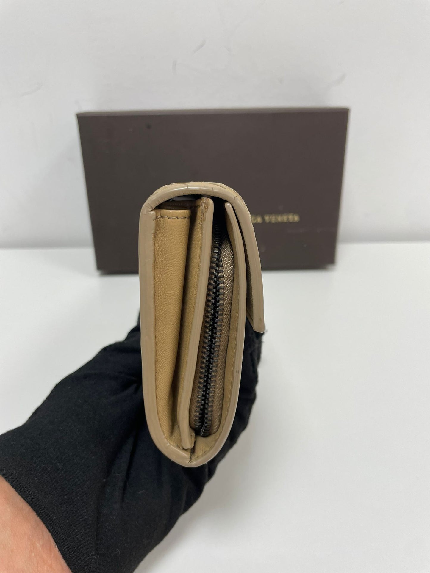Bottega Veneta Intrecciato Leather Long Wallet in Beige
