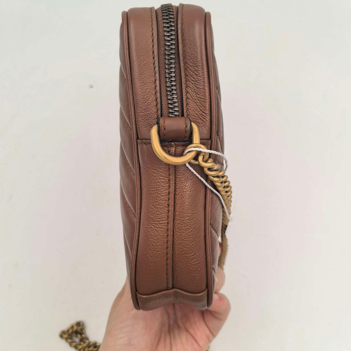 Gucci GG Marmont Mini Phone Bag, Brown Torchon Leather (JS10883)