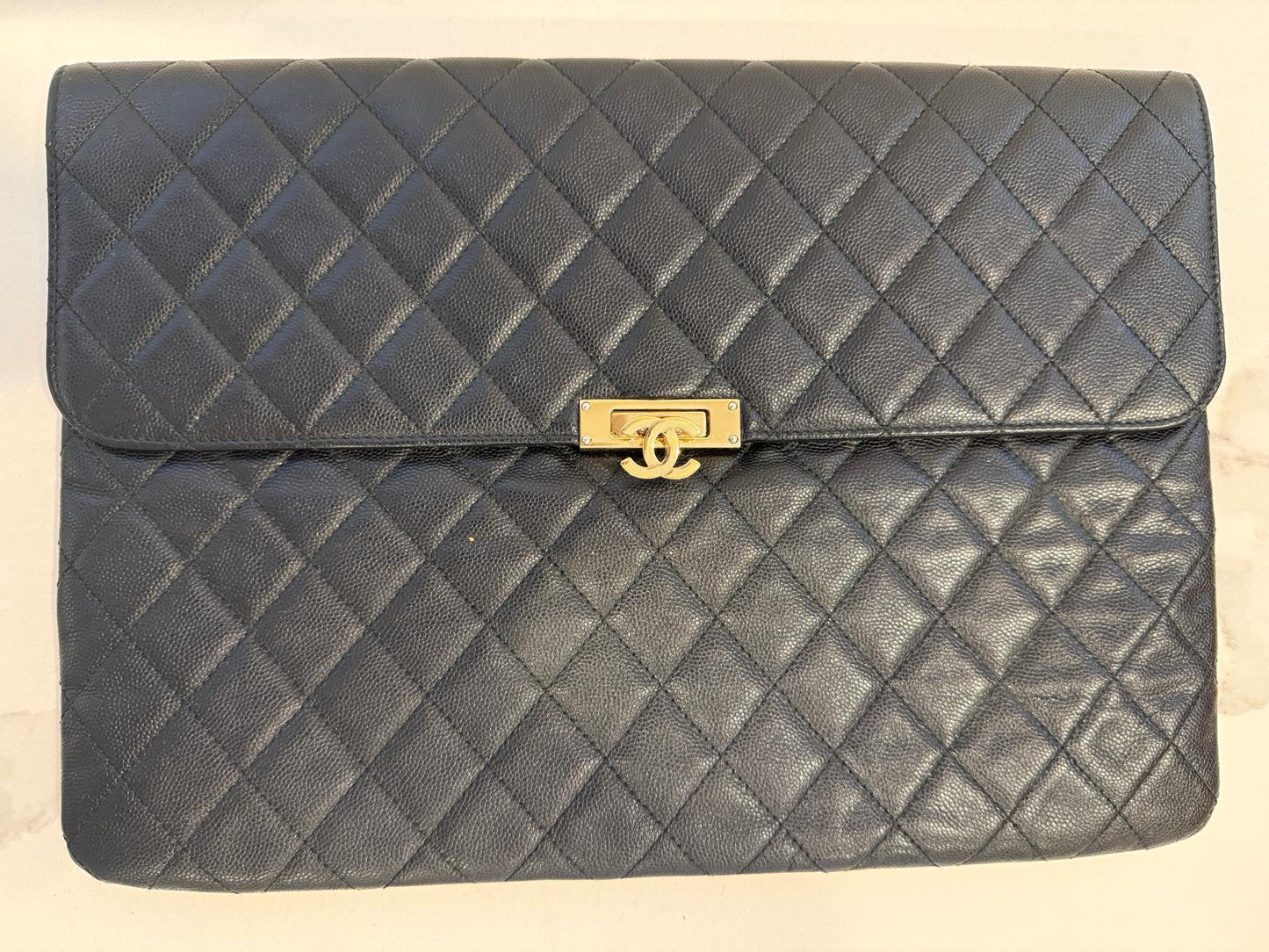 Chanel Black Caviar Leather Large Flap Clutch