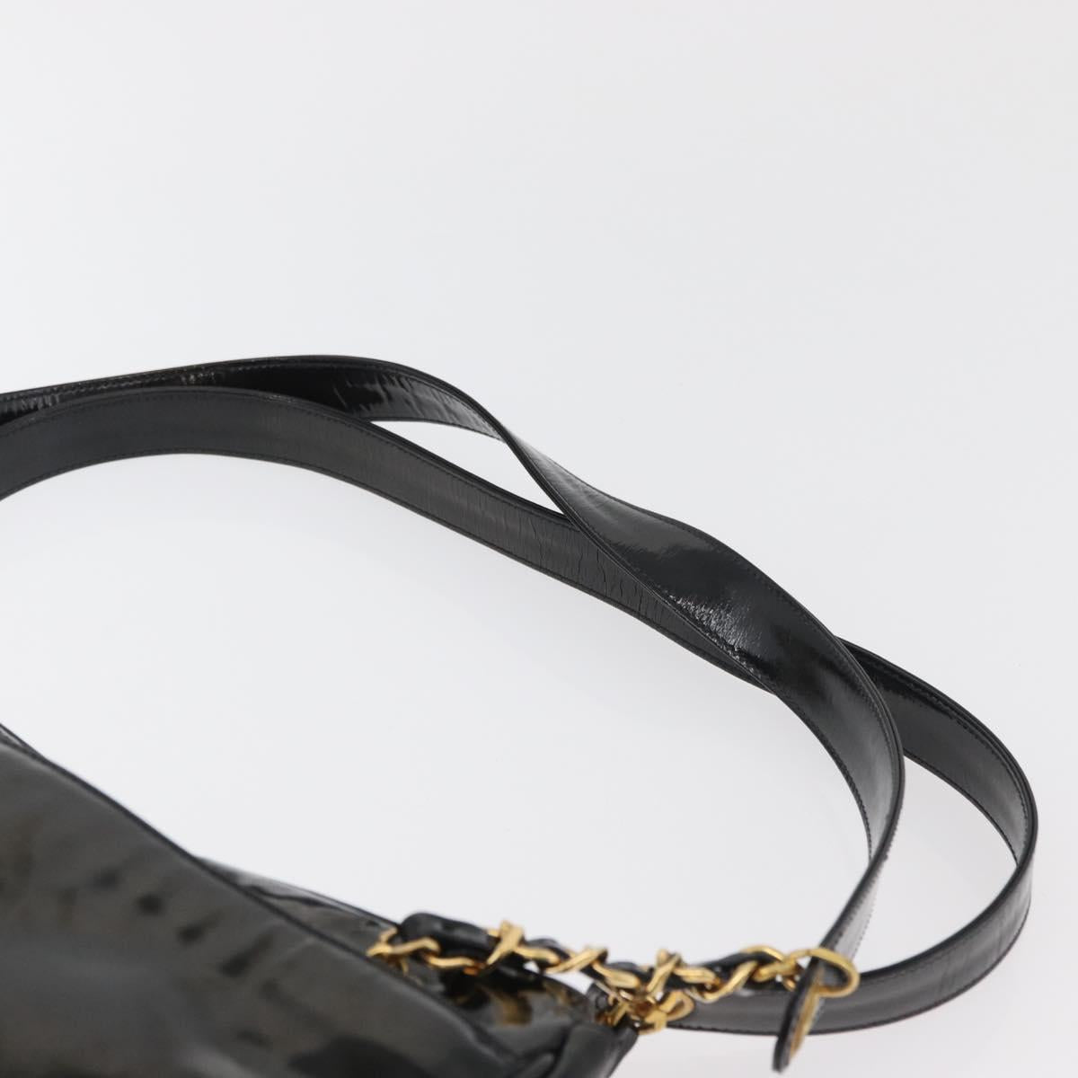 CHANEL Chain Shoulder Bag Patent Leather Black Gold CC Auth bs35342