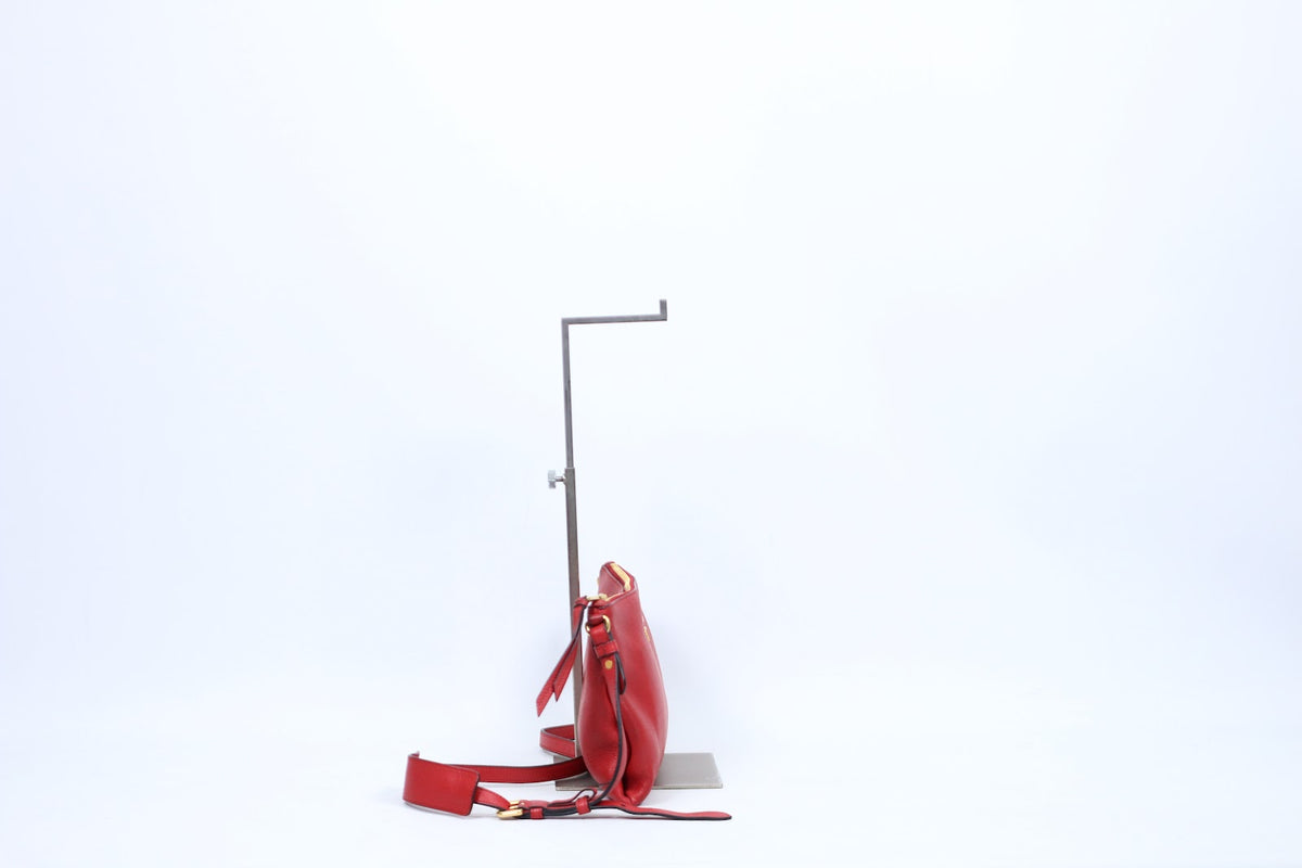 Prada Red Leather Gold Logo Detail Vitello Daino Square ONE Crossbody Bag 1BH050 (V165907)