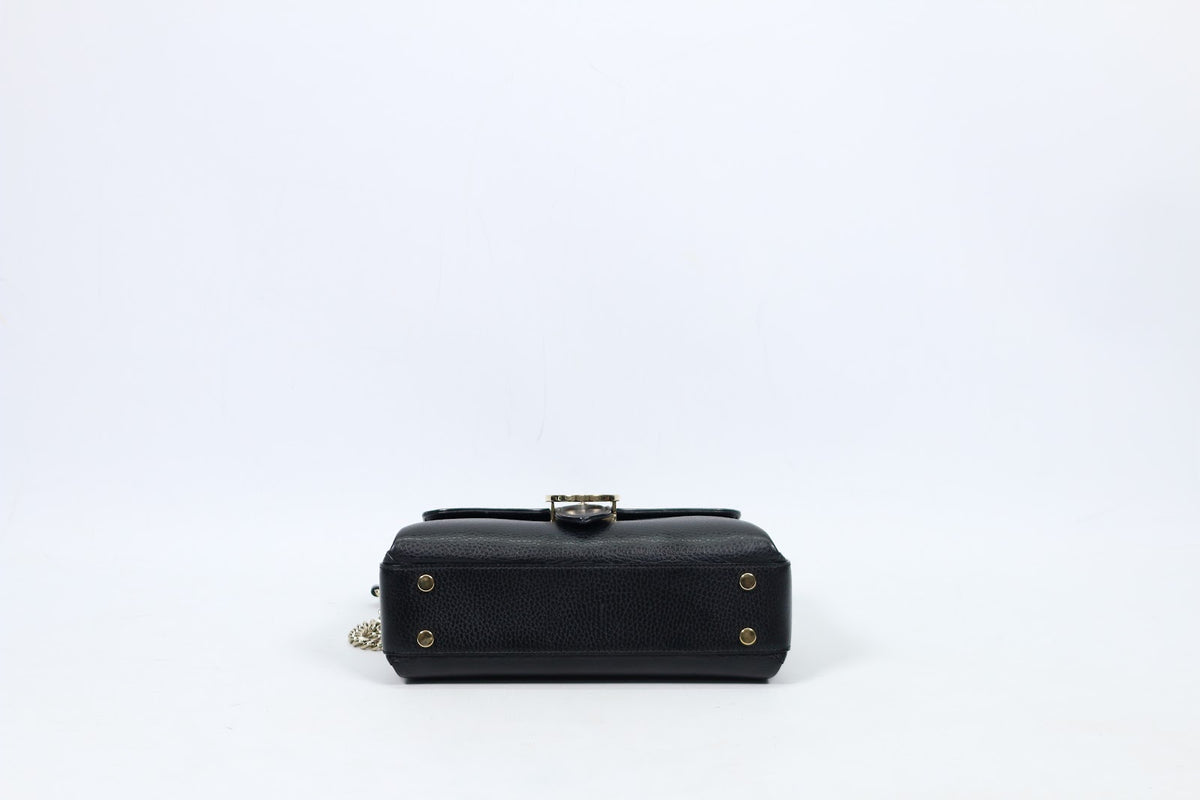 Gucci Black Leather Icon Interlocking Top Handle Chain ONE Shoulder Bag 510302