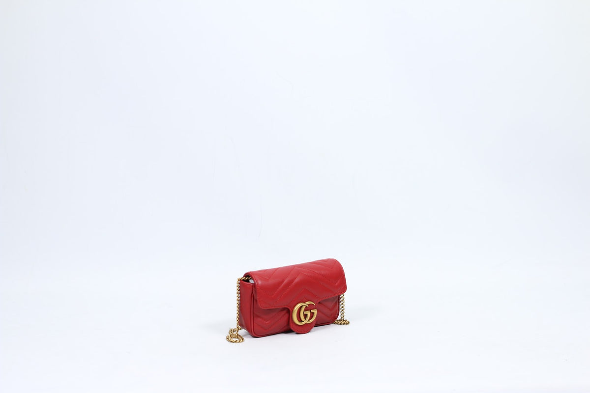 Gucci Red Leather Marmont Super Mini Crossbody Bag 476433
