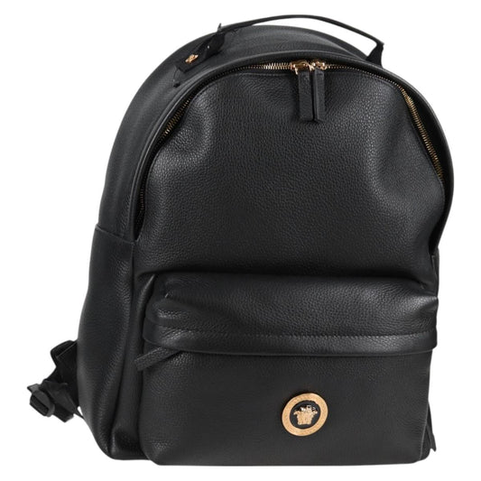 VERSACE Backpack Leather Black Gold Auth 118682V
