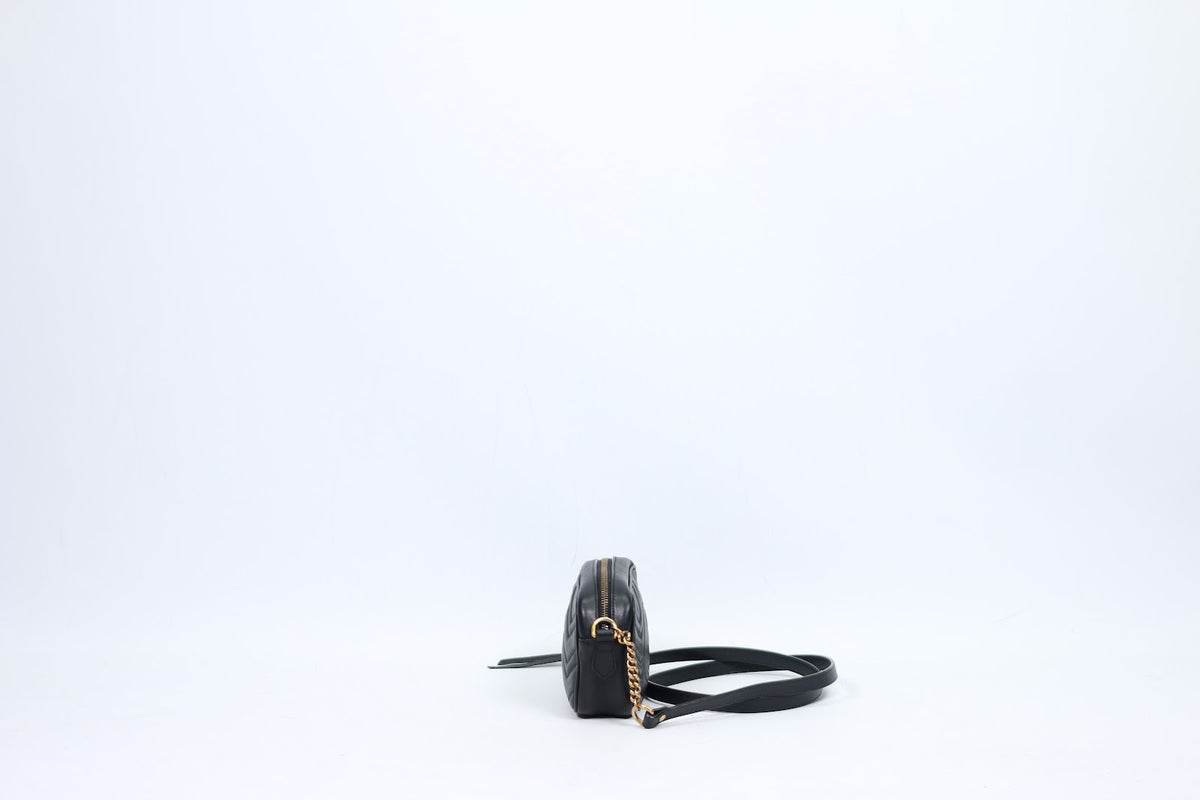 Gucci Black Leather Matelasse GG Marmont Mini Crossbody Bag 448065 (V7213913)
