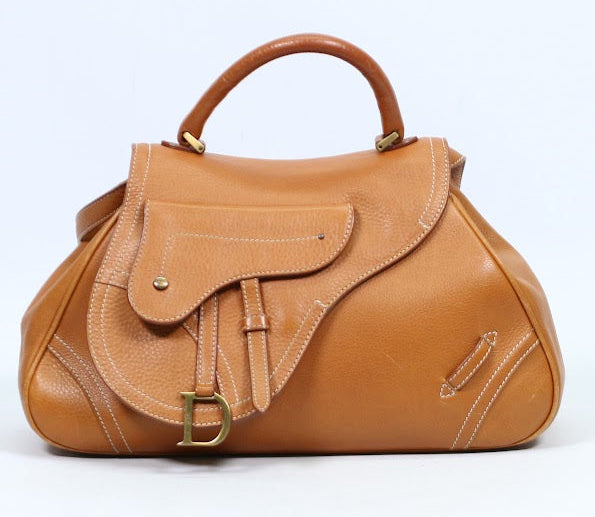 Dior Brown Leather Calfskin Saddle Top Handle Satchel ONE Shoulder Bag BO E 0023 (V5210909)