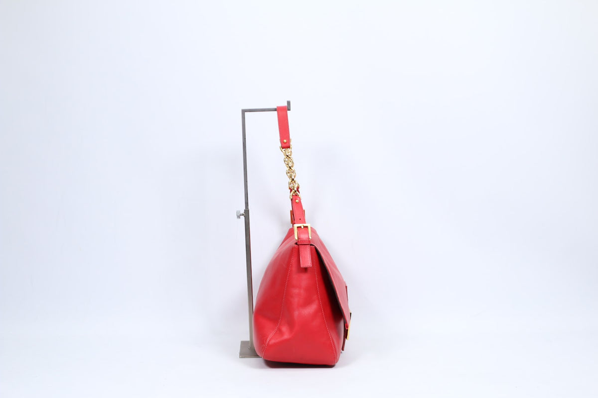 Fendi Red Leather FF Detail Metacrire Mamma Chain ONE Shoulder Bag 8BR638 (V9610904)