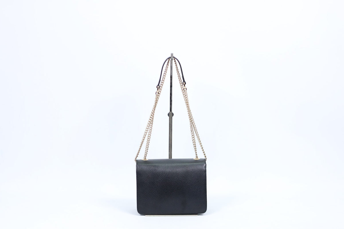 Gucci Black Leather GG Interlocking Chain ONE Shoulder Bag