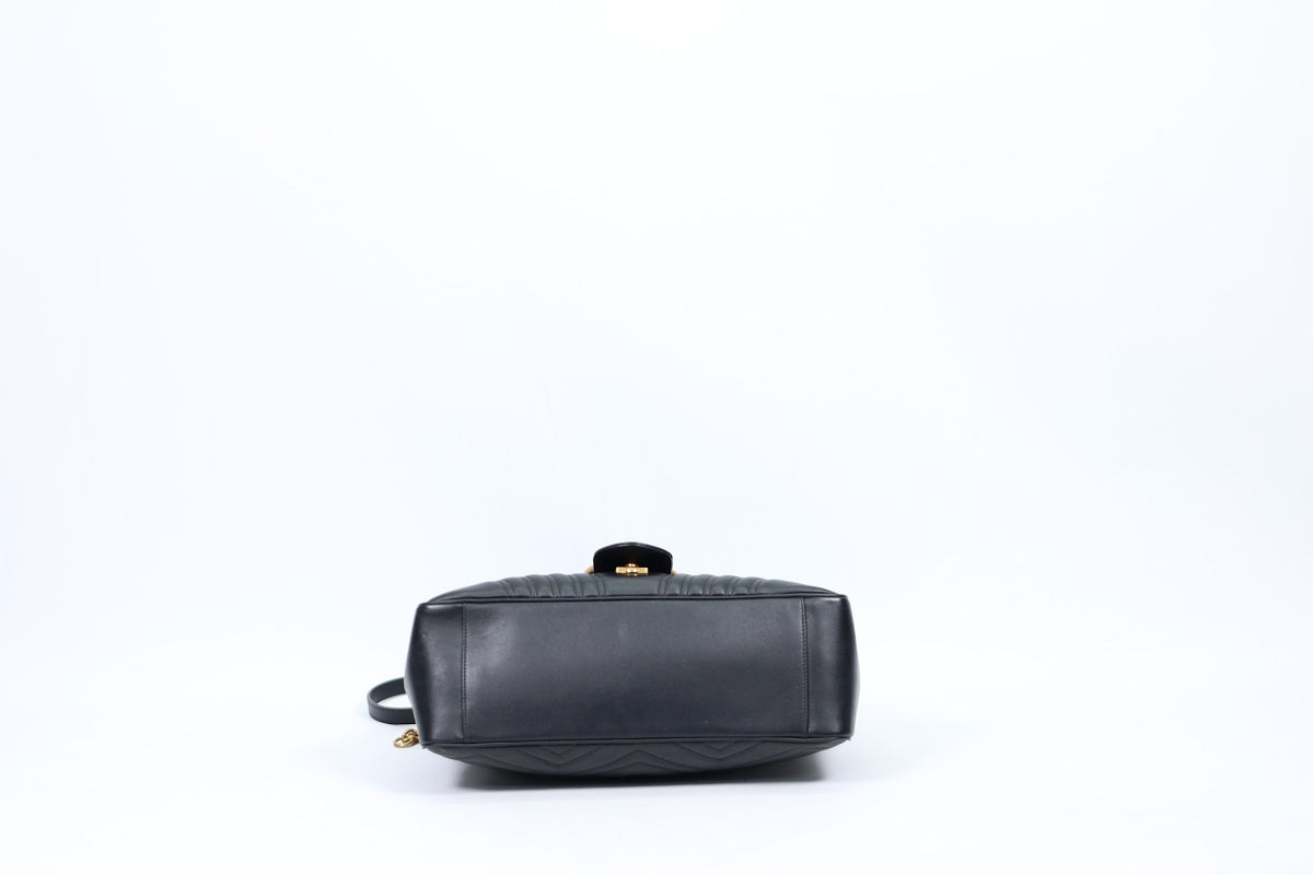 Gucci Black Leather Matelasse GG Marmont Top Handle Medium Shoulder Bag 498109 (V7255829)