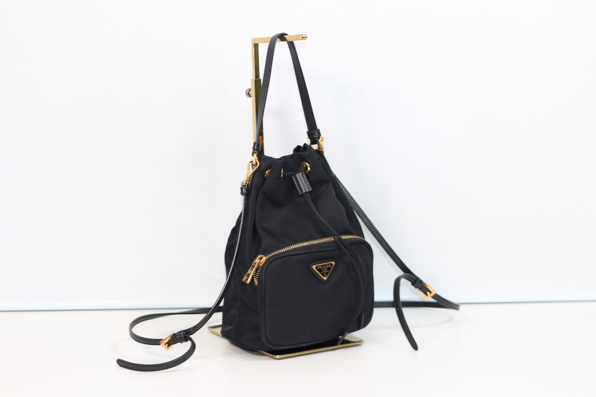 Prada Black Nylon Duet ONE Bucket Shoulder Bag 1BH038