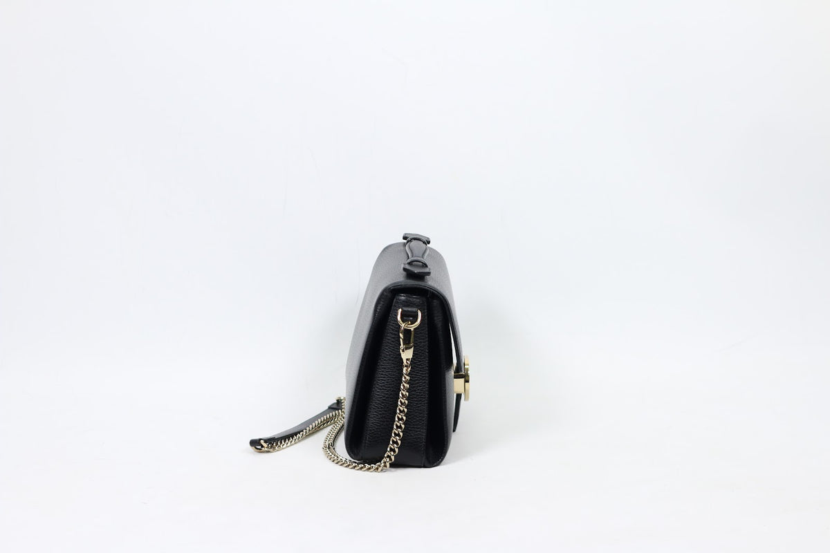 Gucci Black Leather Icon Interlocking Top Handle Chain ONE Shoulder Bag 510302