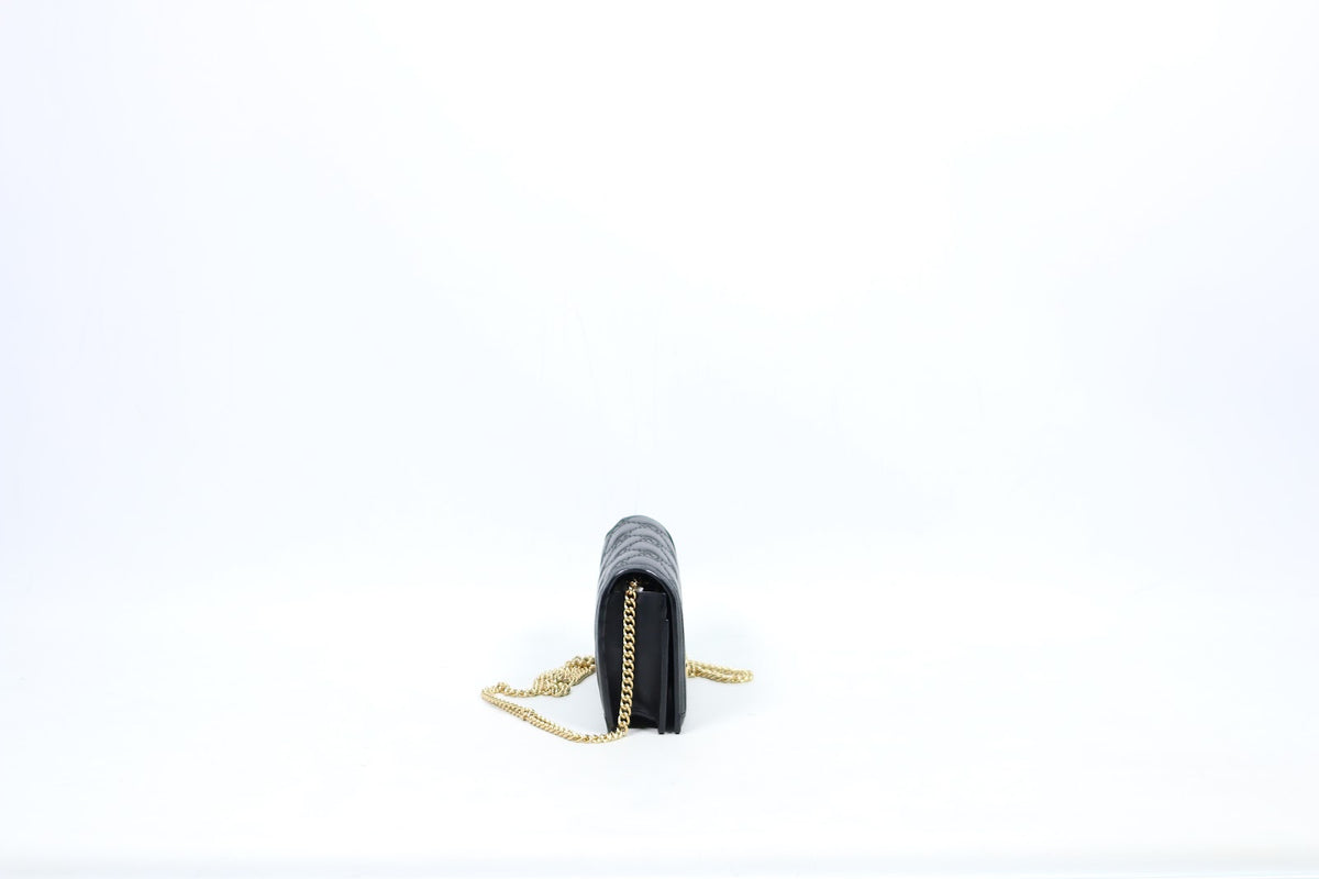 Gucci Black Leather GG Chain Wallet ONE Crossbody Bag 723787