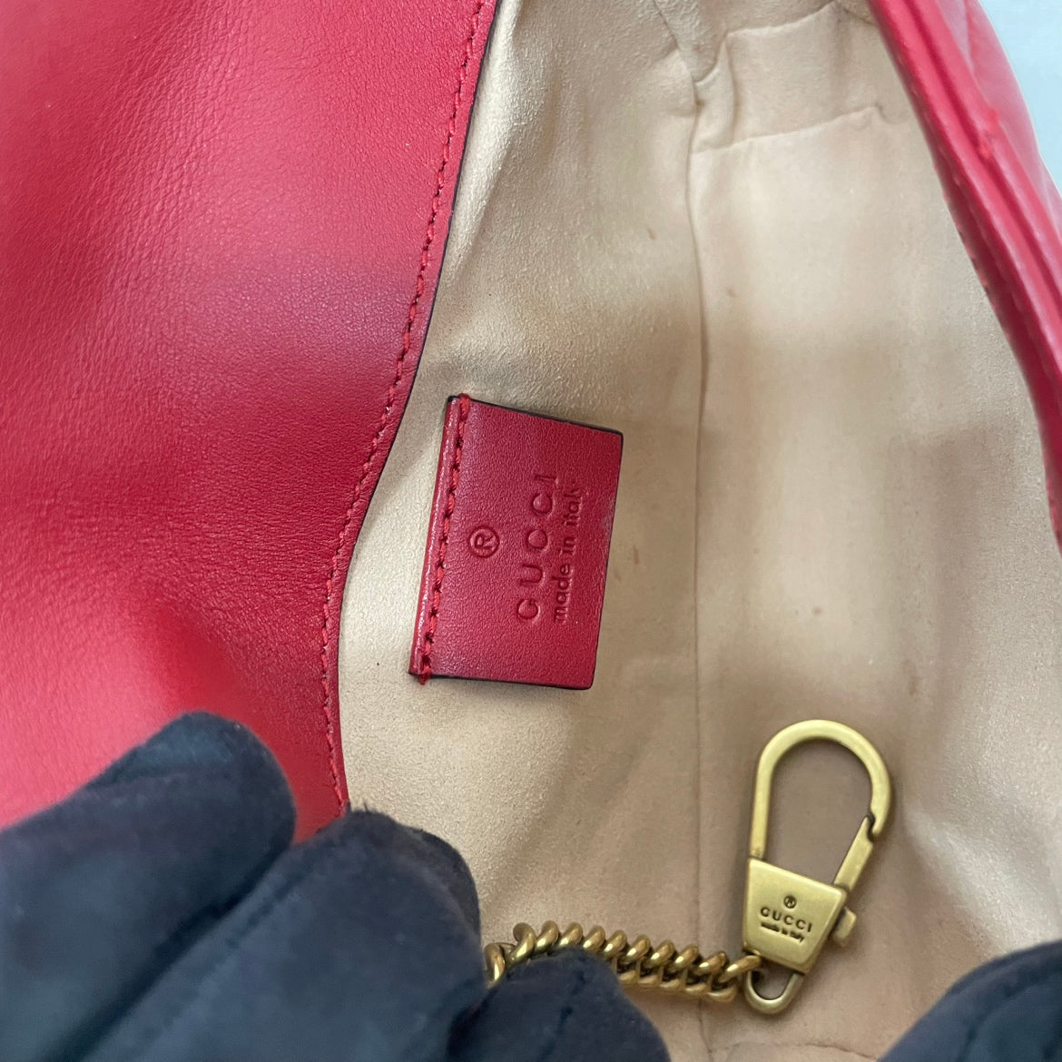 Gucci Red Leather Marmont Super Mini Crossbody Bag 476433