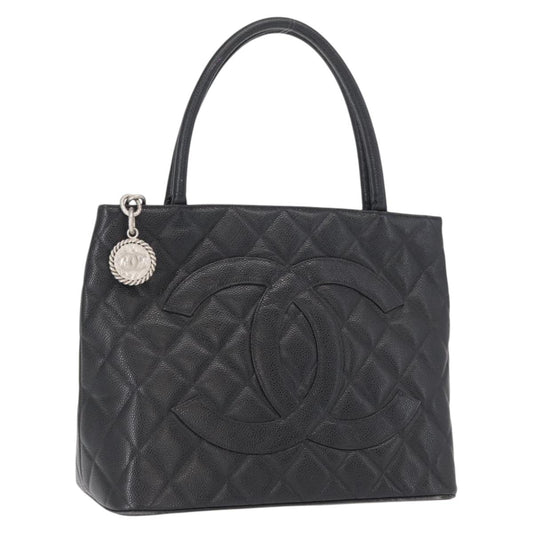 CHANEL Matelasse Reprint Tote Bag Caviar Skin Black CC Auth 168135