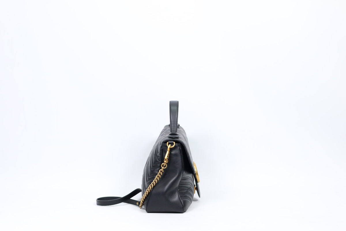 Gucci Black Leather Matelasse GG Marmont Top Handle Medium Shoulder Bag 498109 (V7255829)