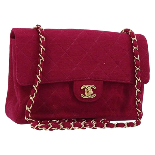 CHANEL Matelasse 25 Chain Shoulder Bag Cotton Purple Gold CC Auth 177962