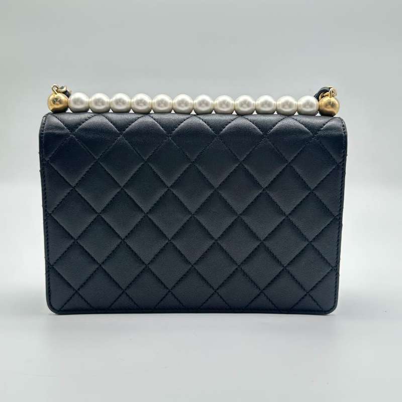 Chanel Pearl Chain Crossbody Bag in Black and Gold (MM049)