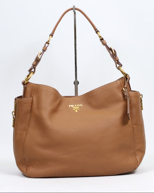 Prada Brown Vitello Daino Hobo ONE Shoulder Bag BR4863 (V167919)