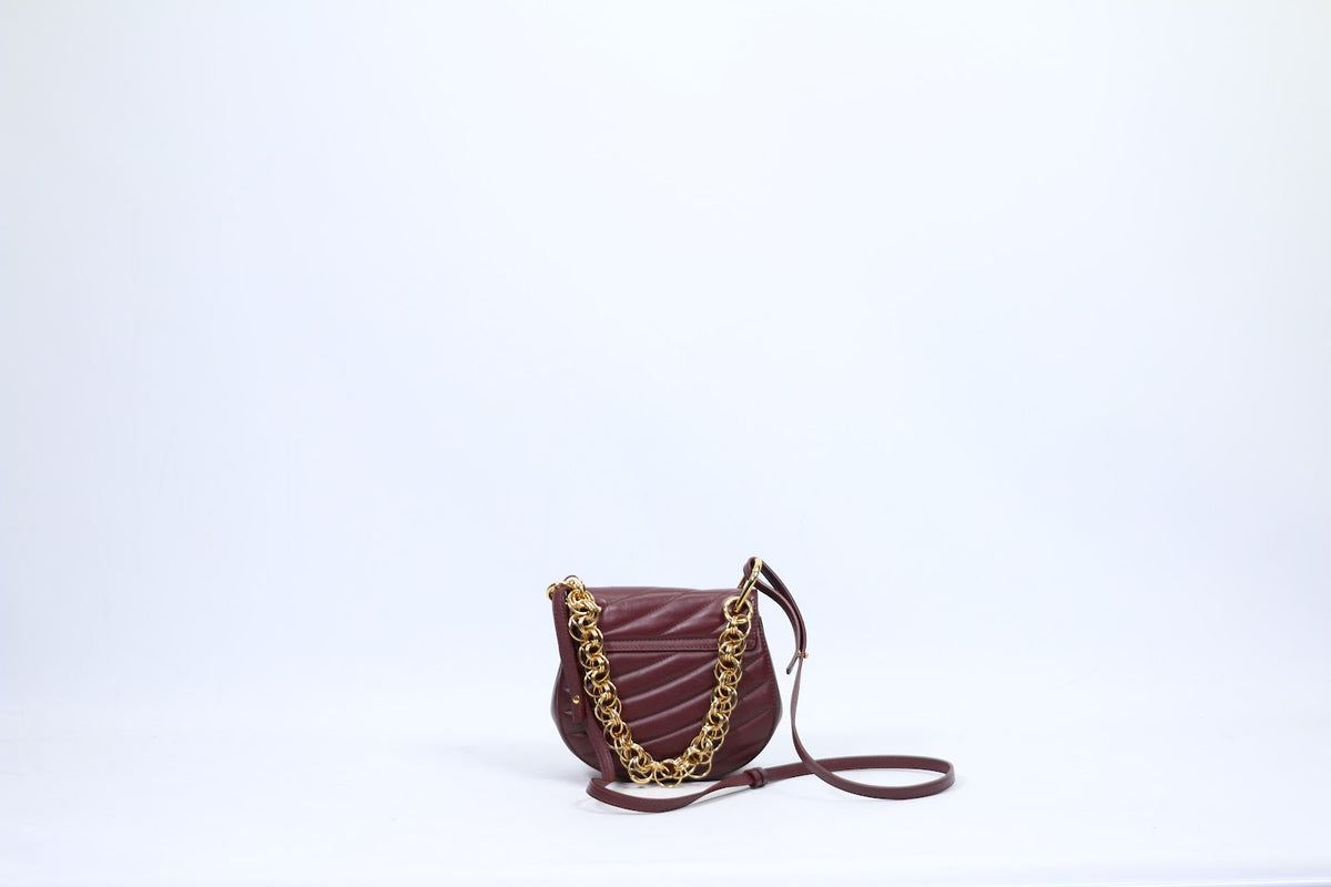 Chloé Wine Leather Gold Lock Detail Chain Drew Mini Shoulder Bag CHC18US107 (V3210911)