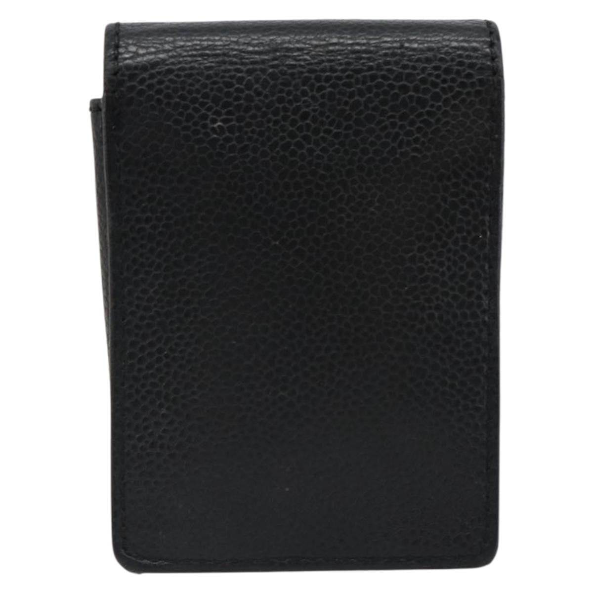CHANEL Cigarette Case Caviar Skin Black Gold CC Auth 187166