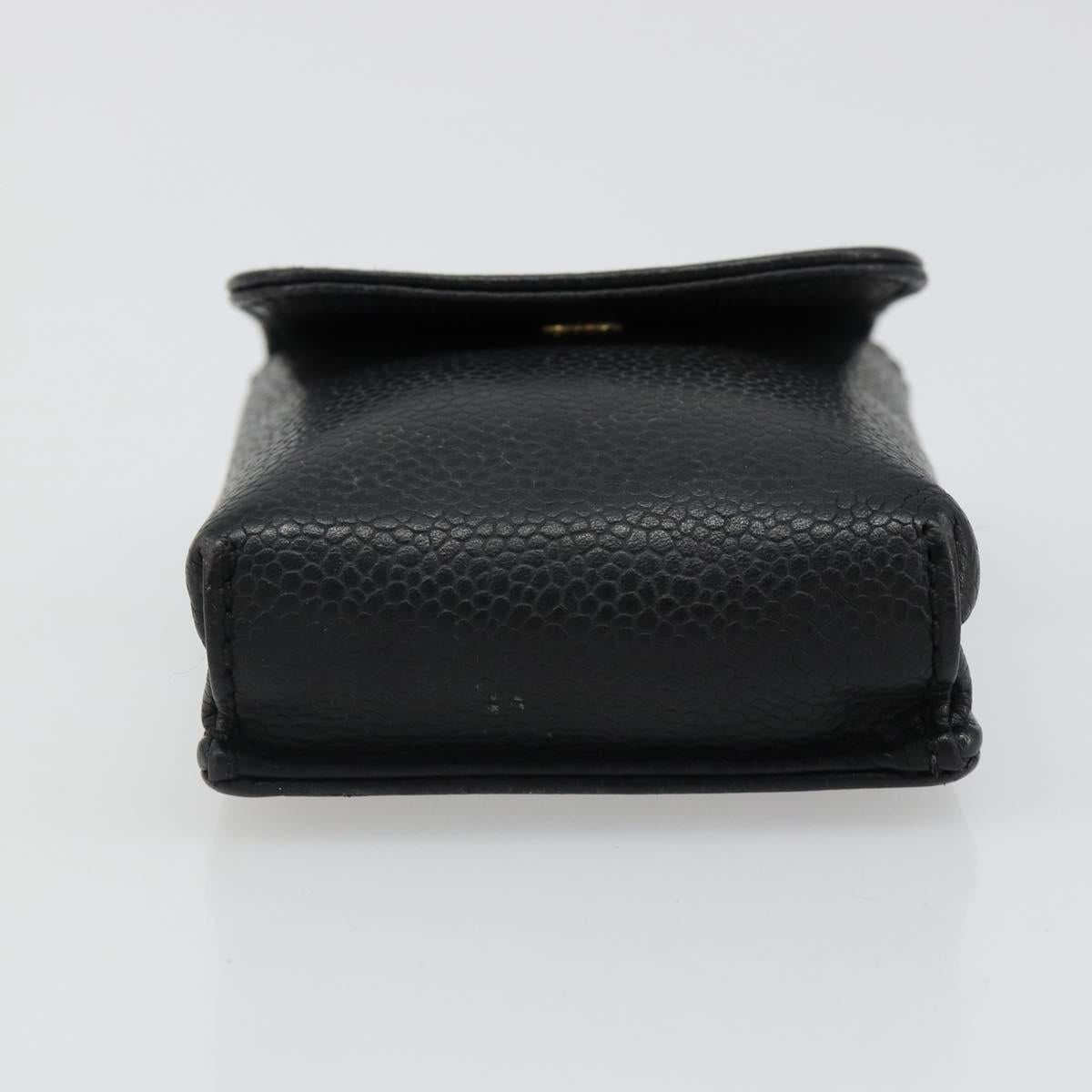 CHANEL Cigarette Case Caviar Skin Black Gold CC Auth 187166