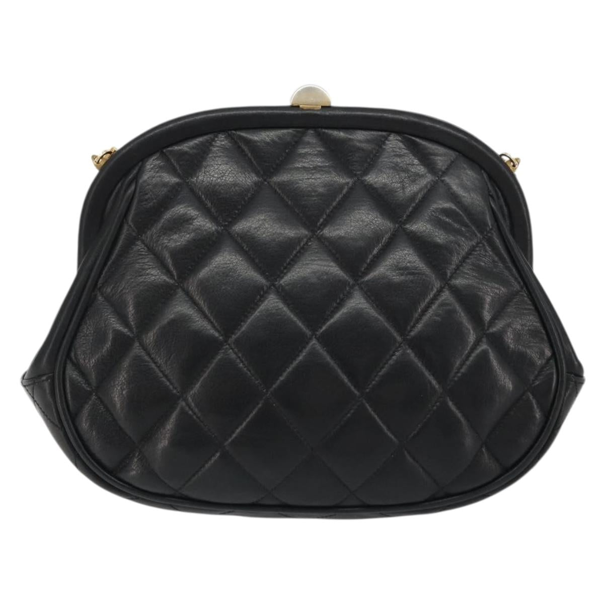 CHANEL Matelasse Chain Shoulder Bag Lamb Skin Black Gold CC Auth 188272