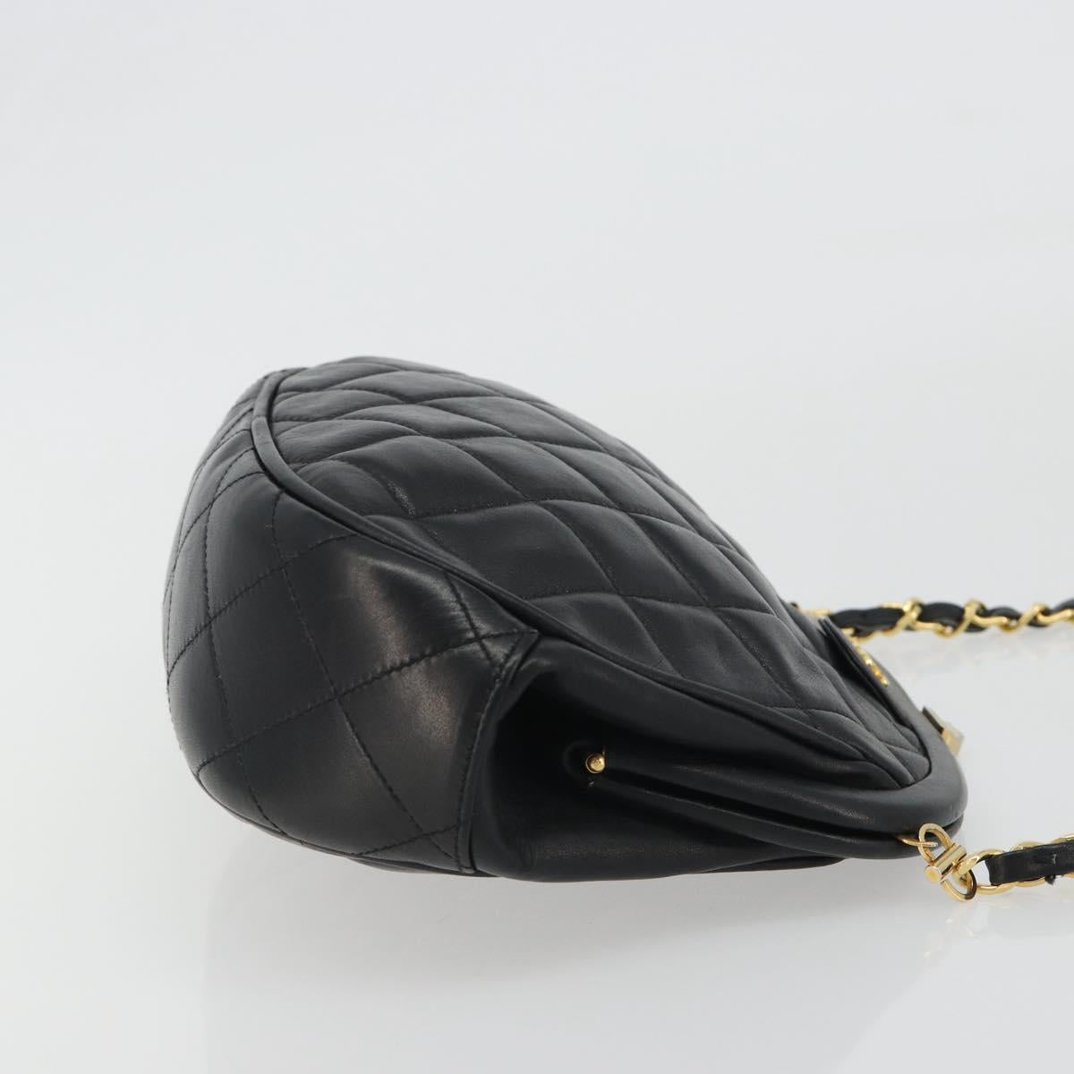 CHANEL Matelasse Chain Shoulder Bag Lamb Skin Black Gold CC Auth 188272