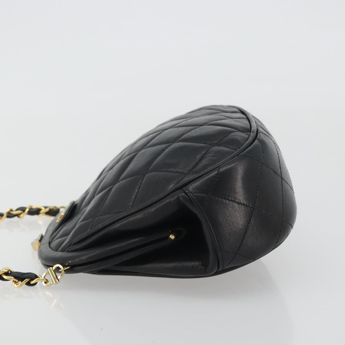 CHANEL Matelasse Chain Shoulder Bag Lamb Skin Black Gold CC Auth 188272